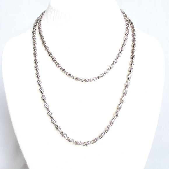 Unisex Silver Tone Scroll Chain Necklace 36" - Picture 3 of 8